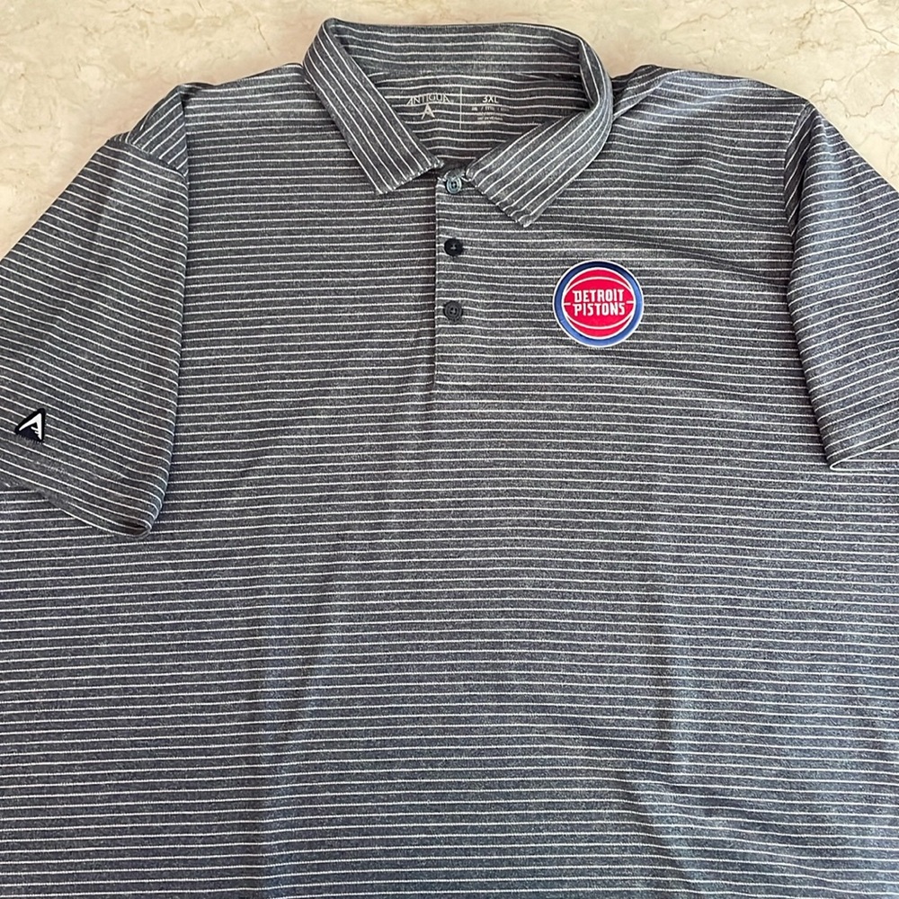 Detroit Pistons basketball polo shirt 3X Antigua blue stripe